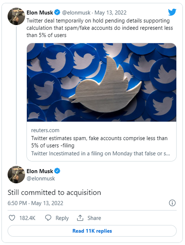 Elon Musk hoãn thương vụ mua lại Twitter 1